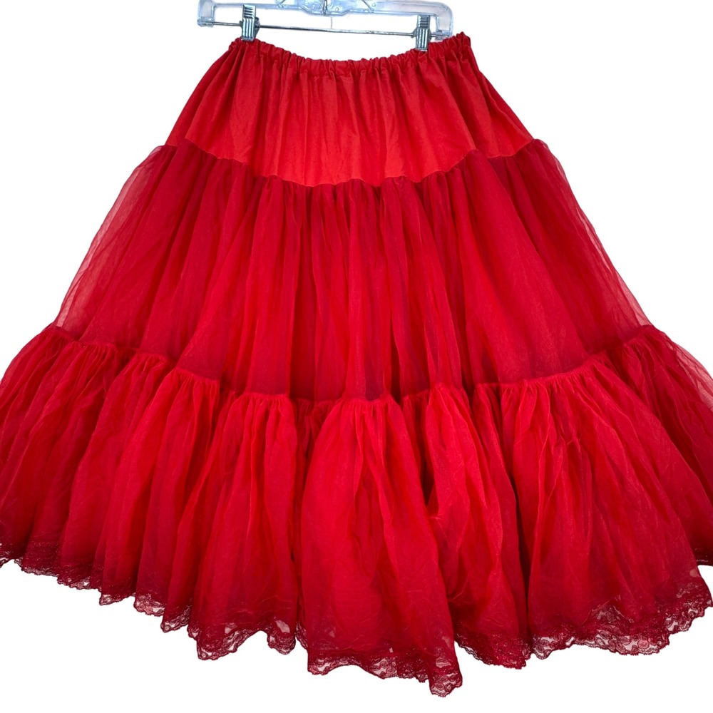VTG Sam's Petticoat Line Dancing Fluffy Skirt Womens Large Red Made in USA